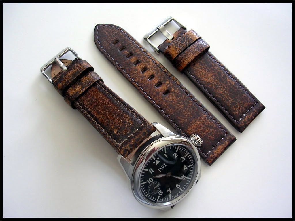 22mm Brown Distressed Aged Calf Military Bomber Pilot watch band strap